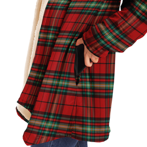 side-waist view of mock-up image of woman wearing Tartan Microfleece Cloak 