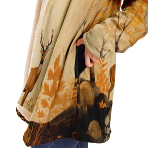 side-waist view of mock-up image of woman wearing Woodland Wonderer Microfleece Cloak